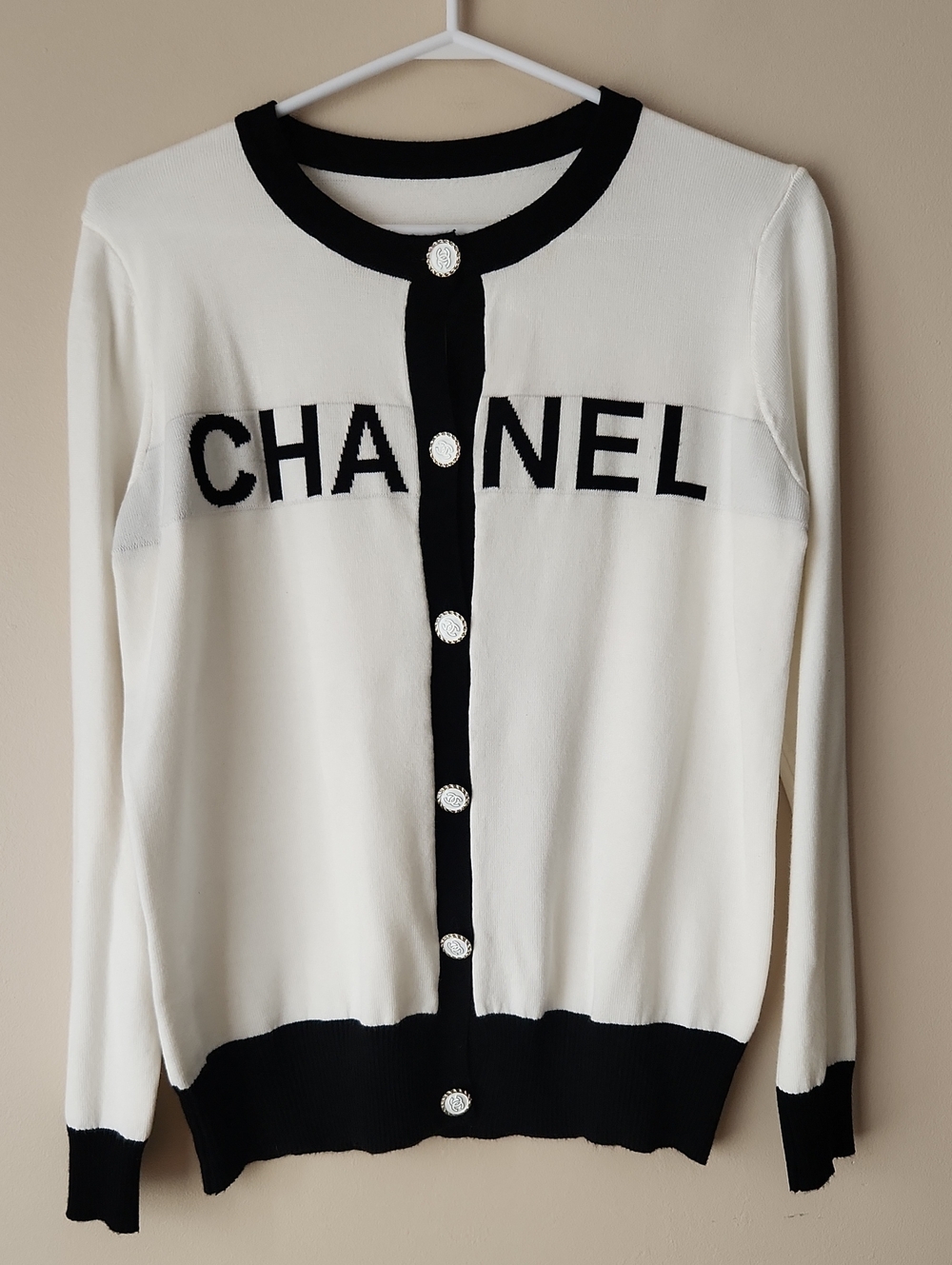 Black and White Logo Knit Cardigan